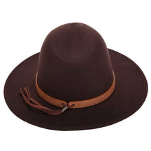 Load image into Gallery viewer, Women Wide Brim Wool Felt Jazz Fedora Hats Panama Style Ladies Trilby Gambler Hat Fashion Party Cowboy Sunshade Cap