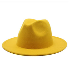 Load image into Gallery viewer, All-match Wide Brim Fedora Hat For Women Solid Color Wool Felt Hat For Men Autumn Winter Panama Gamble Yellow Jazz Cap 56-61cm