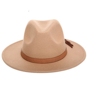 Women Wide Brim Wool Felt Jazz Fedora Hats Panama Style Ladies Trilby Gambler Hat Fashion Party Cowboy Sunshade Cap