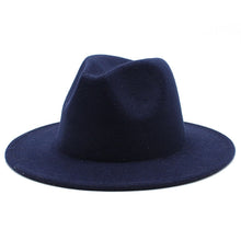 Load image into Gallery viewer, All-match Wide Brim Fedora Hat For Women Solid Color Wool Felt Hat For Men Autumn Winter Panama Gamble Yellow Jazz Cap 56-61cm