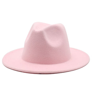 All-match Wide Brim Fedora Hat For Women Solid Color Wool Felt Hat For Men Autumn Winter Panama Gamble Yellow Jazz Cap 56-61cm